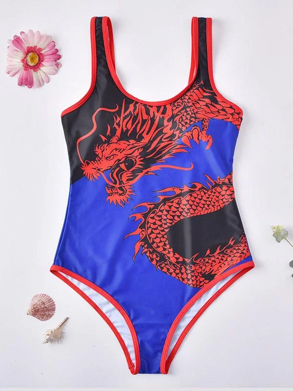 Chinoiserie-Print One-Piece Swimwear