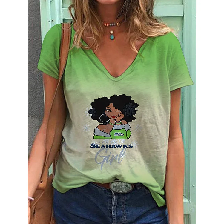 Seattle Seahawks Lightweight Short Sleeve V-Neck T-Shirt