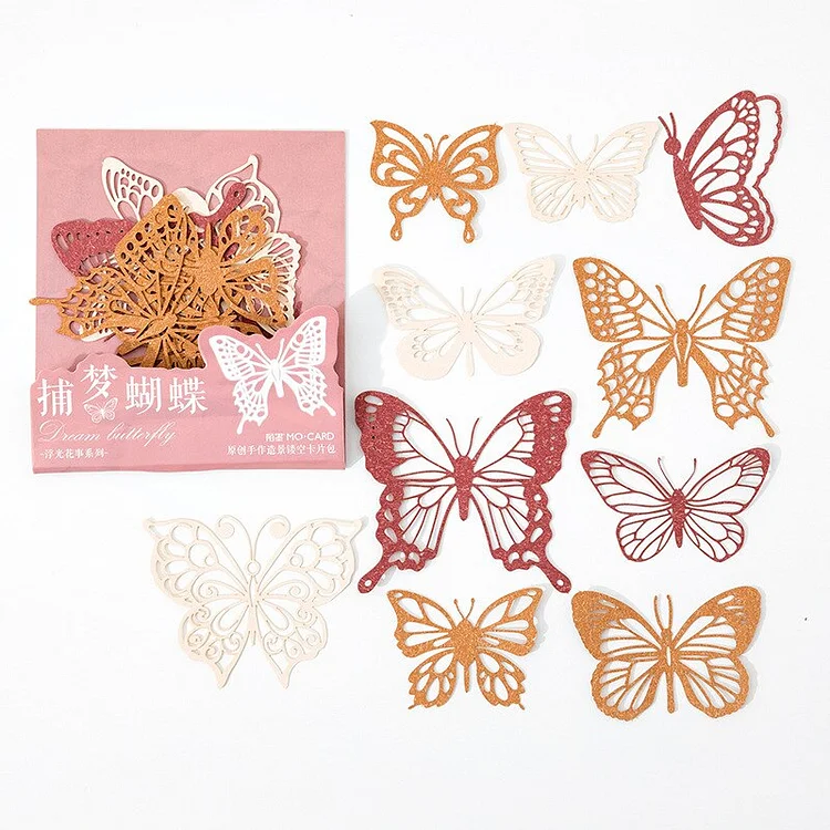 JOURNALSAY 10Pcs Hollow Retro Plant Butterfly Material Paper Journal Landscaping Memo Pad