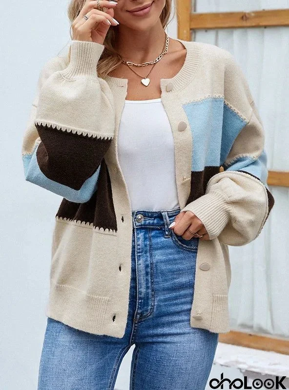 LANTERN COLOR MATCHING SINGLE-BREASTED SWEATER COAT