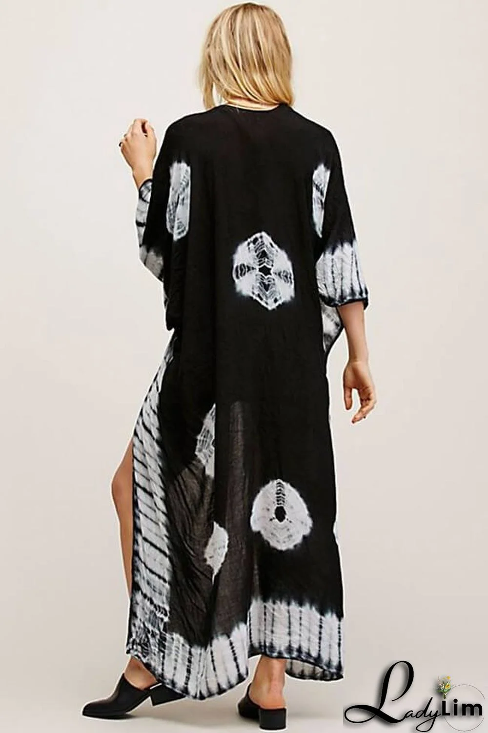 Tie Dye Sleeved Kimono Chiffon Maxi Cover Up