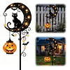Iron Black Cat Moon Ground Lamp with Auto On/Off Solar-Powered Garden Light