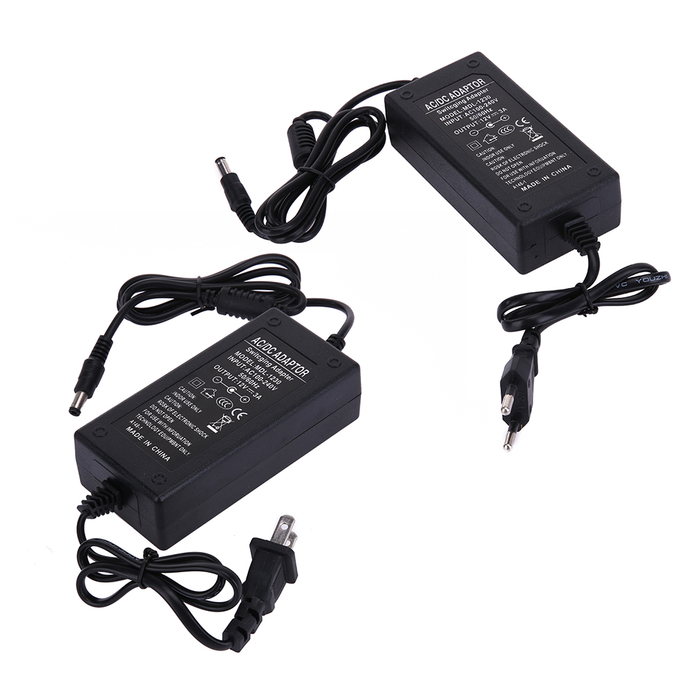 

12V 3A AC to DC Power Adapter Dual Cable Converter Universal 5.5x2.1-2.5mm, Eu, 501 Original