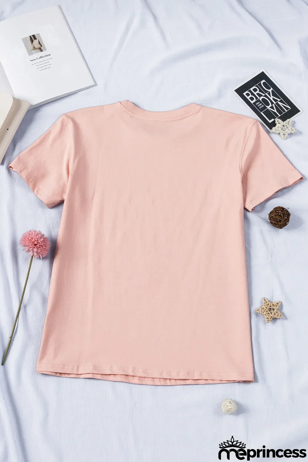 Pink Plain Crew Neck Short Sleeve Tee