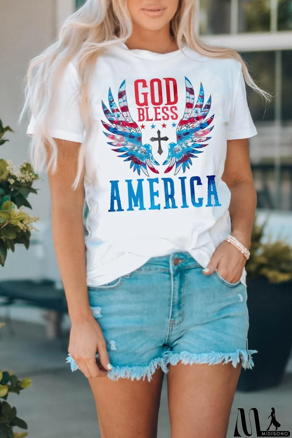 MidiSono - GOD BLESS AMERICA Cuffed Tee Shirt