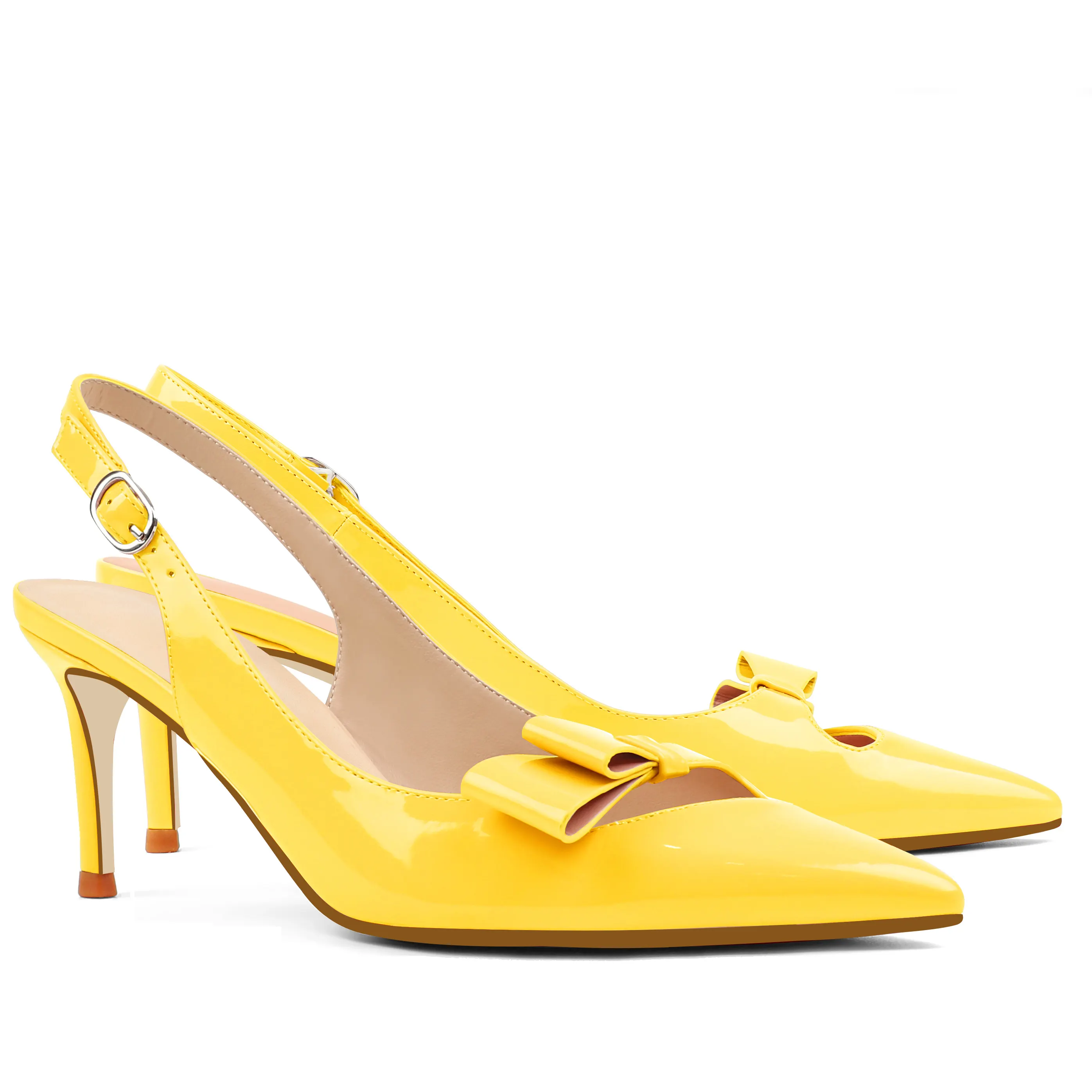 65mm Women's Kitten Stillettos Pointed Toe With Bows Slingback  Prom Sandals Shoes-vocosishoes