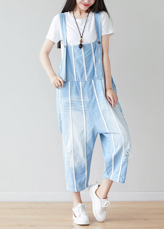 Handmade light Blue pockets Striped Jumpsuits Summer CK2135- Fabulory