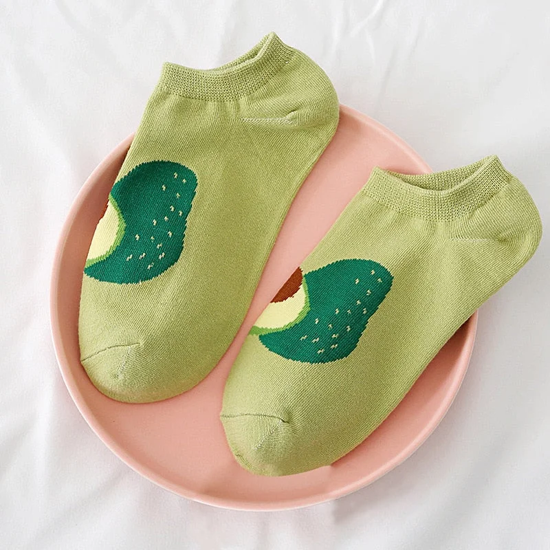 Women Solid Avocado Socks Casual Joker Cotton Short Socks Ladies Fruit Print Concise Korean College Style Breathable Sox Trendy