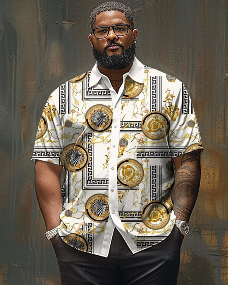 Vintage Baroque Pattern Large Size Men's Short Sleeve Shirt
