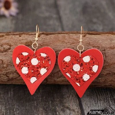 Sequin Heart Leather Drop Earrings