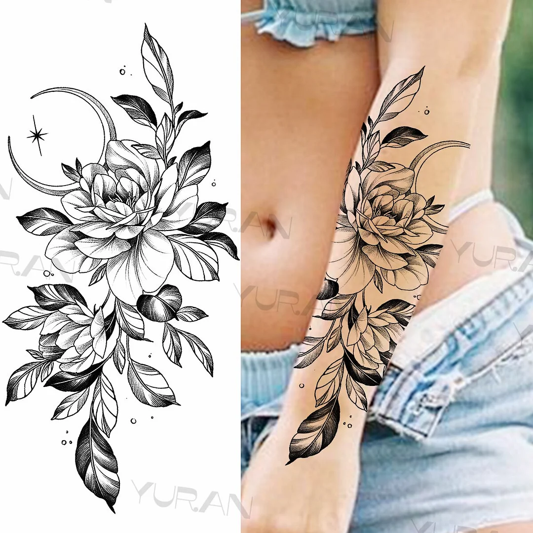 Sdrawing Rose Flower Temporary Tattoos For Women Realistic Snake Butterfly Flora Fake Tattoo Sticker Arm Body Waterproof Tatoos