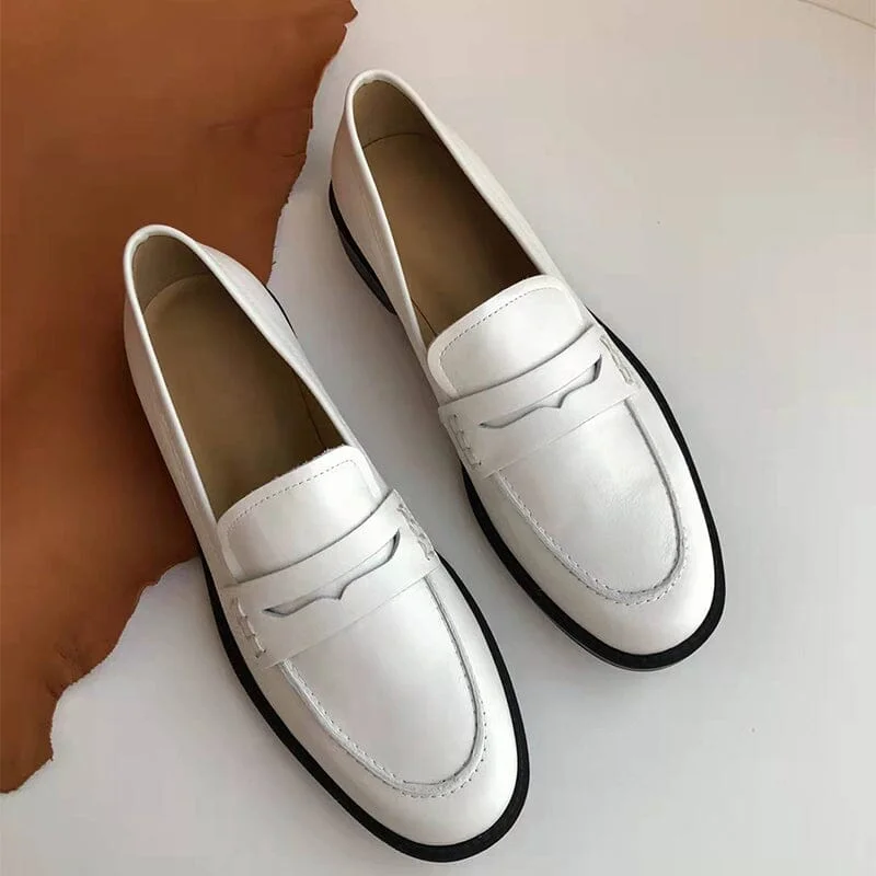 Academic Style Soft Leather Penny Loafers for Women