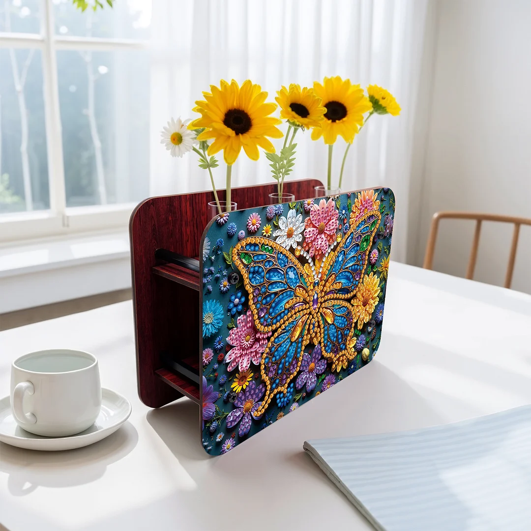 Butterfly DIY Flower Vase Wooden Double Sided Desktop Diamond Art Kit Home Decor