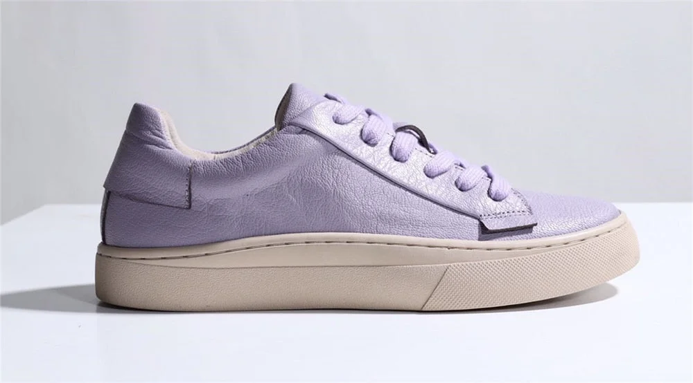 Smile Circle  Sheep leather Luxury Women Sneakers Casual Flat Ladies Shoes Fashion Breathable Comfort Women's Flat Shoes