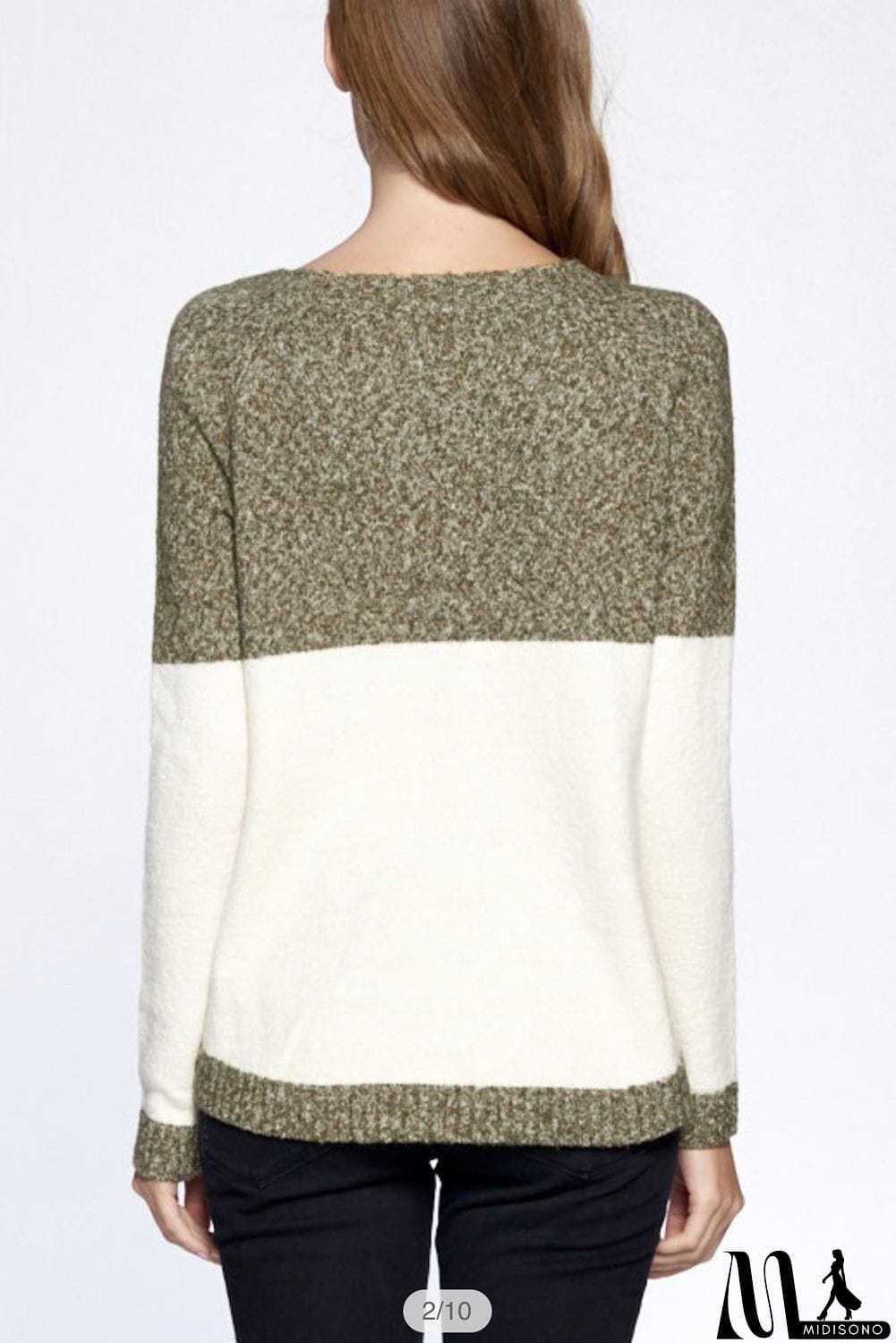 MidiSono - Plus Size Round Neck Colorblock Sweater
