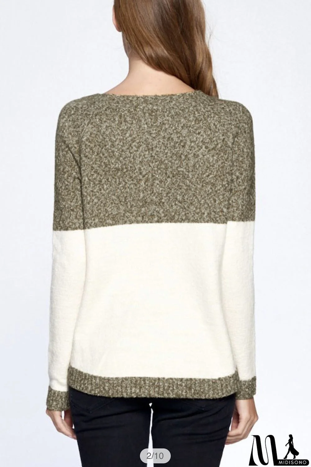 MidiSono - Plus Size Round Neck Colorblock Sweater