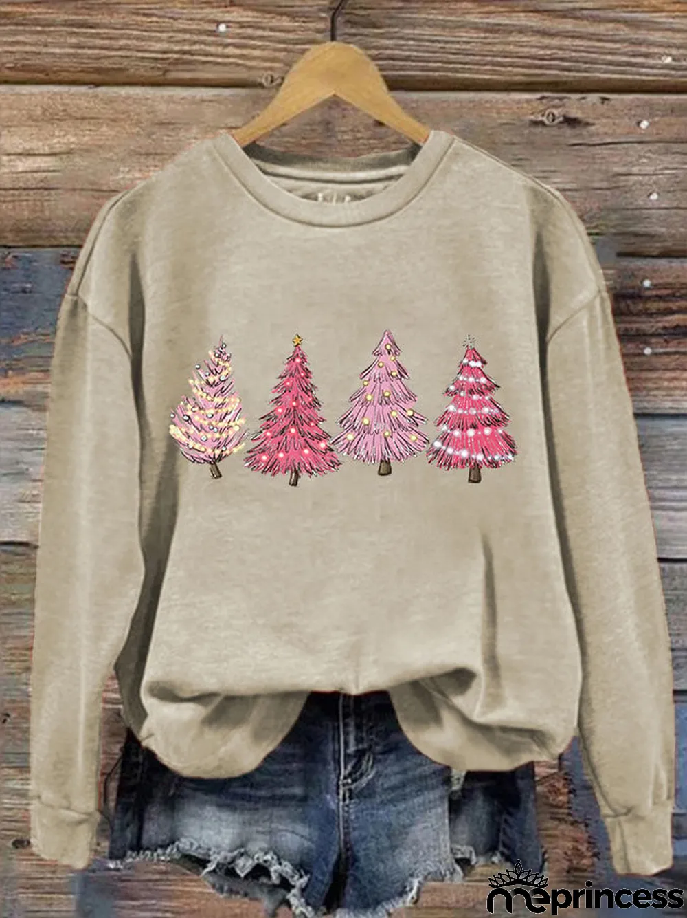 Women's Pink Light Tree Print Sweatshirt