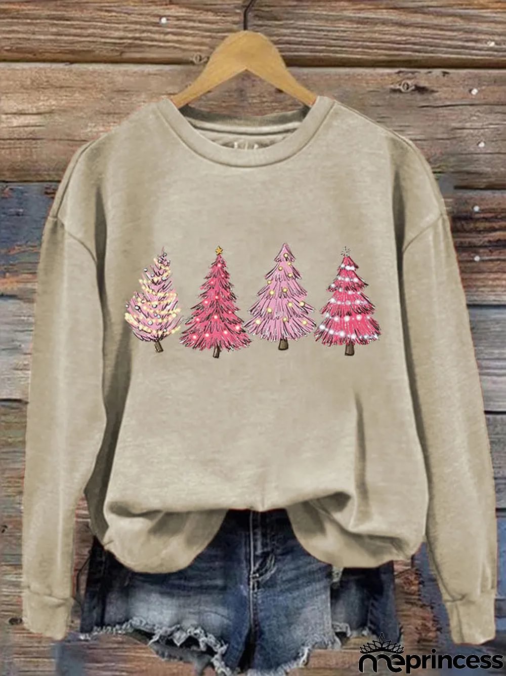 Women's Pink Light Tree Print Sweatshirt