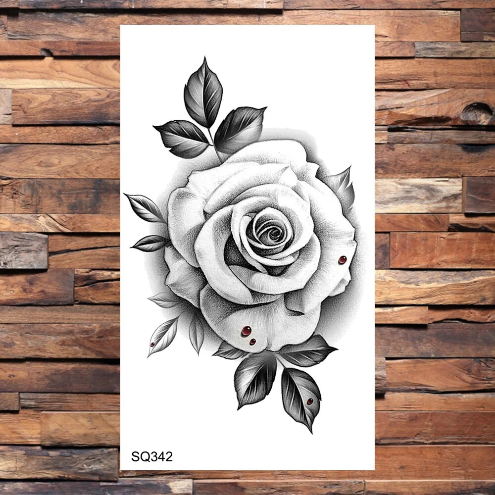 Sdrawing Peony Flower Temporary Tattoos For Women Adults Realistic Snake Rose Flower Letter Fake Tattoo Sticker Arm Thigh Tatoos