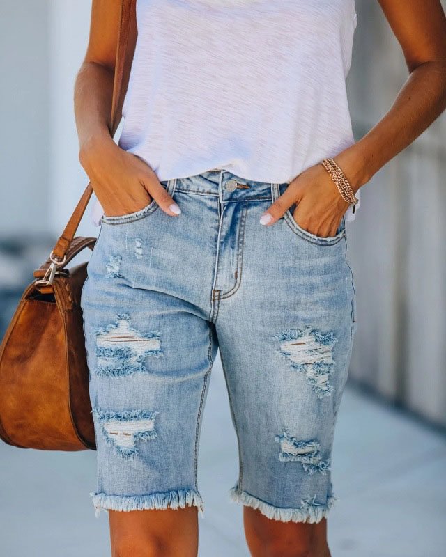 Casual Fashion Ripped Denim Low Rise Blue Jeans