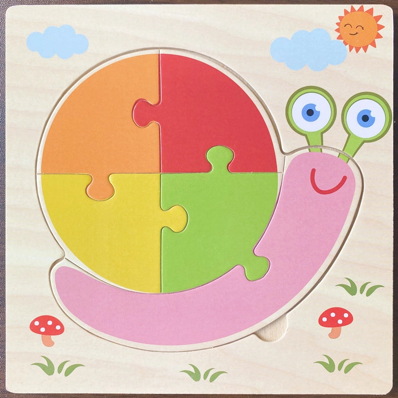 Kindergarten Children’s Enlightenment Early Education Cognition Cartoon Animal Cognition Hand-held Board Wooden Three-dimensional Puzzle Wooden Toys