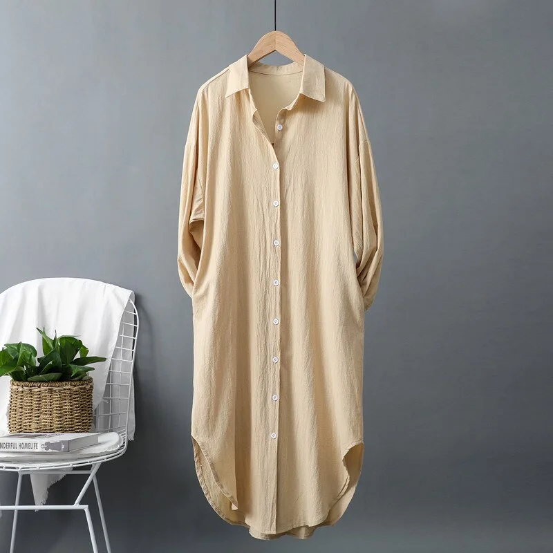 Woherb 2022 New Cotton and Linen Women's Long Shirts Dresses White Single Breasted Casual Loose Female Dresses Spring Summer
