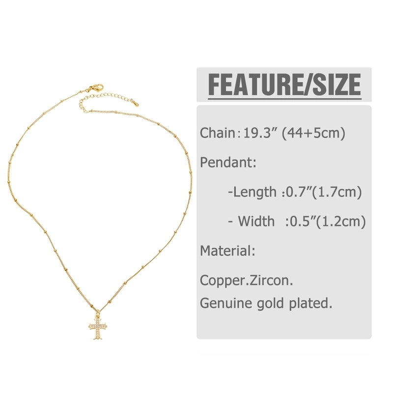 201 Stainless Steel Copper Cable Chain 18K Gold Plated Plating Cross Zircon Pendant Necklace