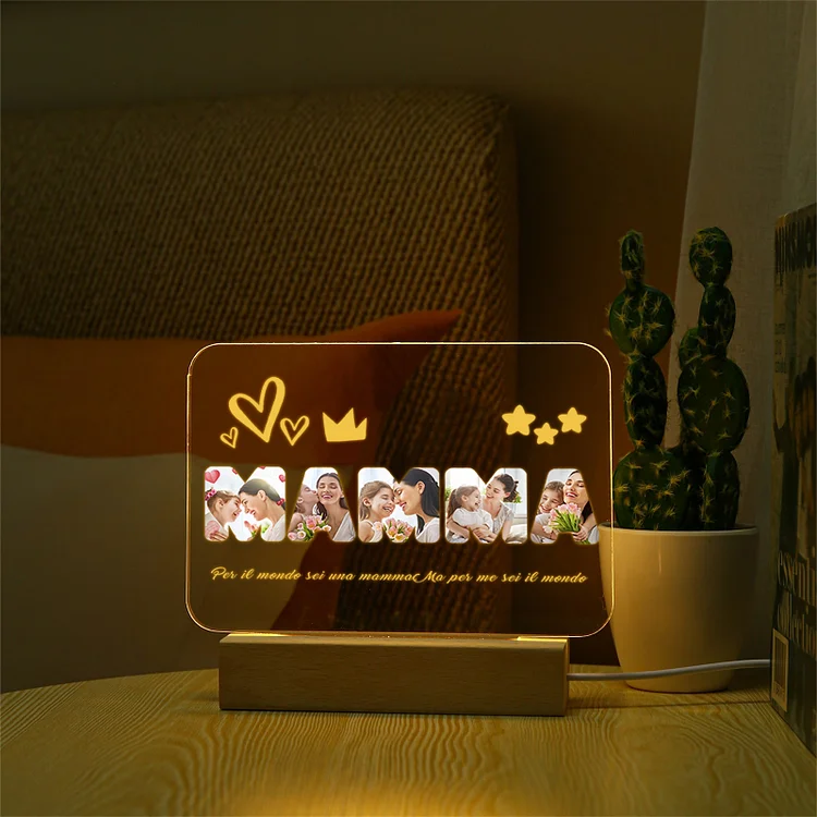 MAMMA-Lampada acrilica con 5 foto e 1 testo personalizzabili per mamma