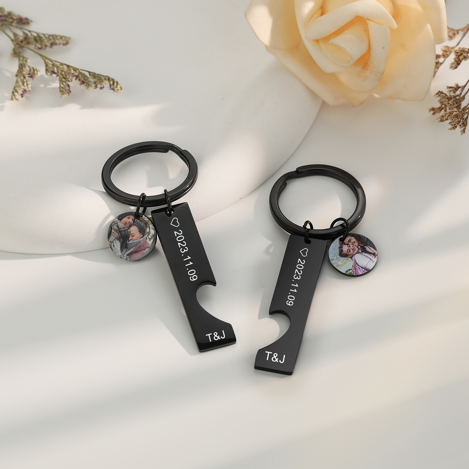 Personalised Couple Keychain Custom 2 Names & 2 Dates & 2 Photos Keyring Matching Couple Gifts Valentine's Day Gift for Him/Her-Jessemade AU