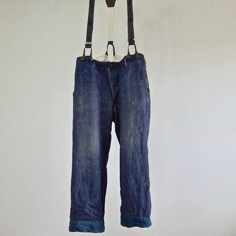 Men's Vintage Pure Indigo Linen Suspender Pants