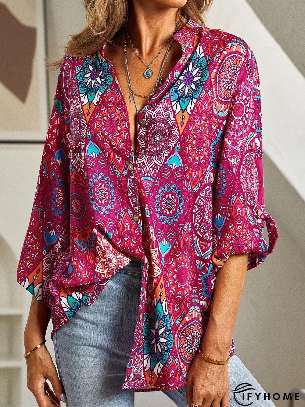 Ethnic 3/4 Sleeve Buttoned Casual shirt Tunic | IFYHOME