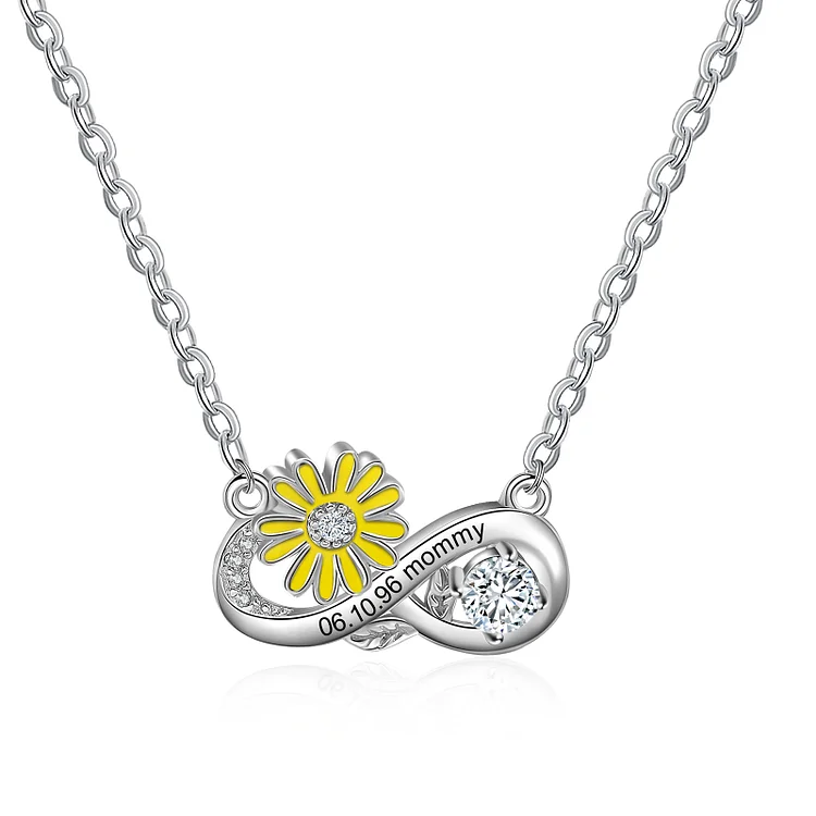 Custom Infinity Daisy Necklace April Birth Month Flower Necklace with Birthstone