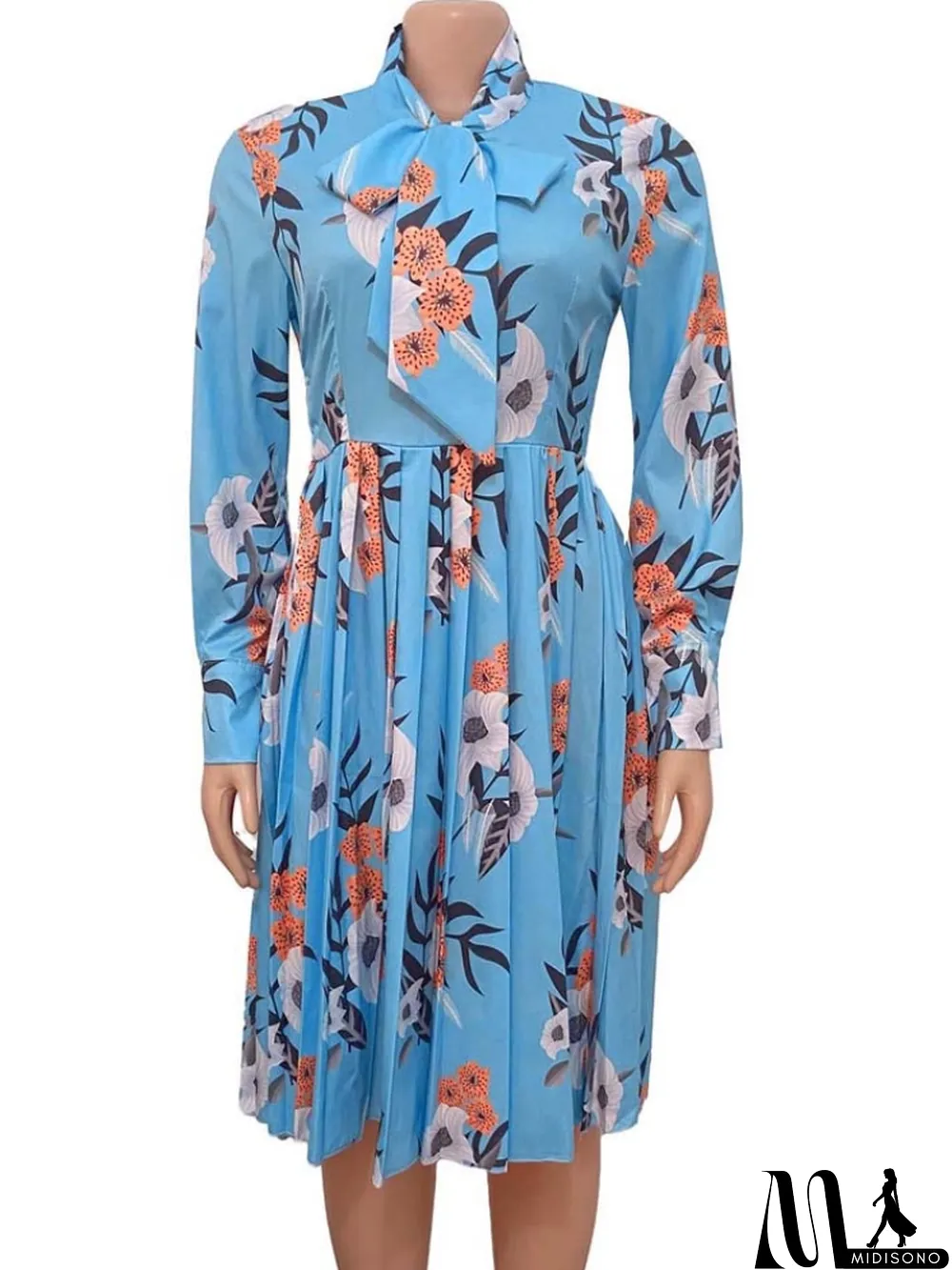 MidiSono - Autumn Office Professional Print Pleated Skater Dress