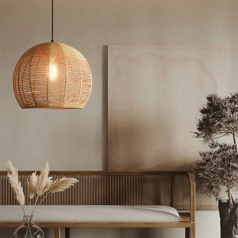 Pastoral Hemp Rope Chandelier Pendant Light Lampshade For Living Room