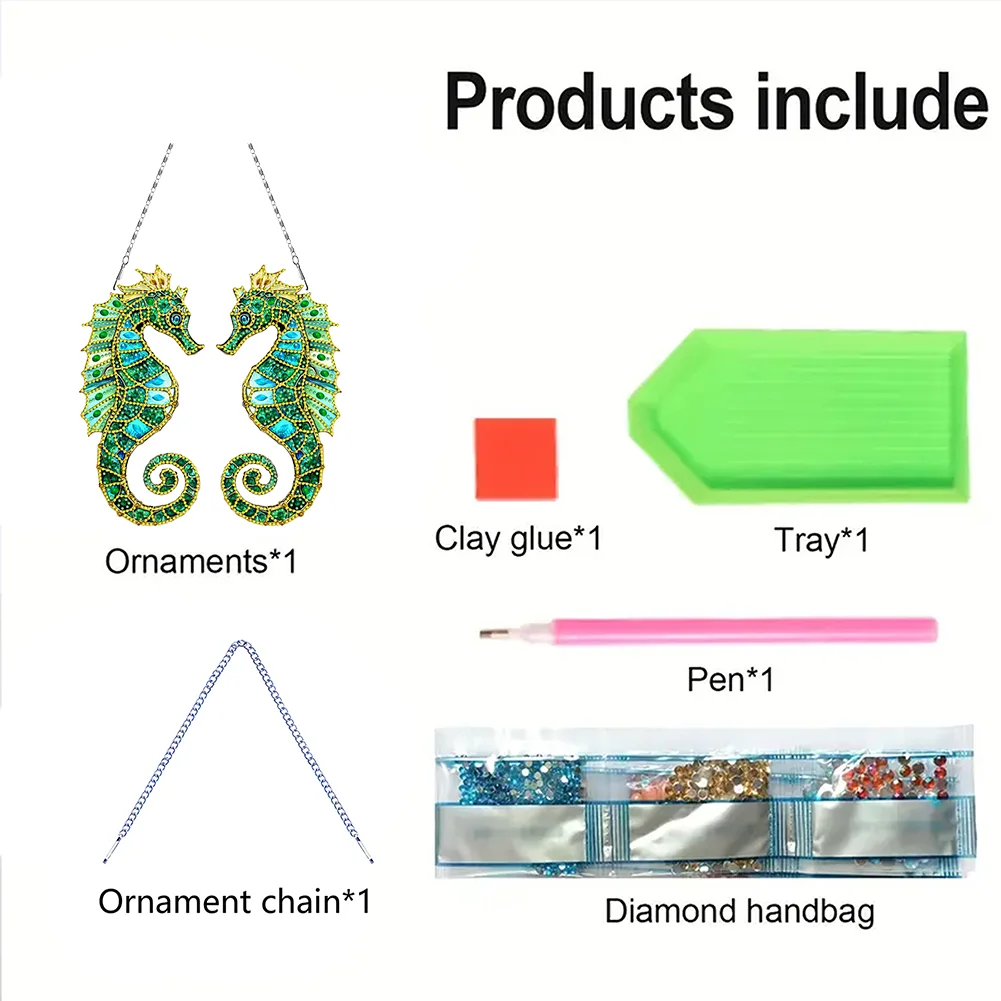 2D Flat Seahorse DIY Diamond Art Pendant Window Hanging Art for Home Wall Decor