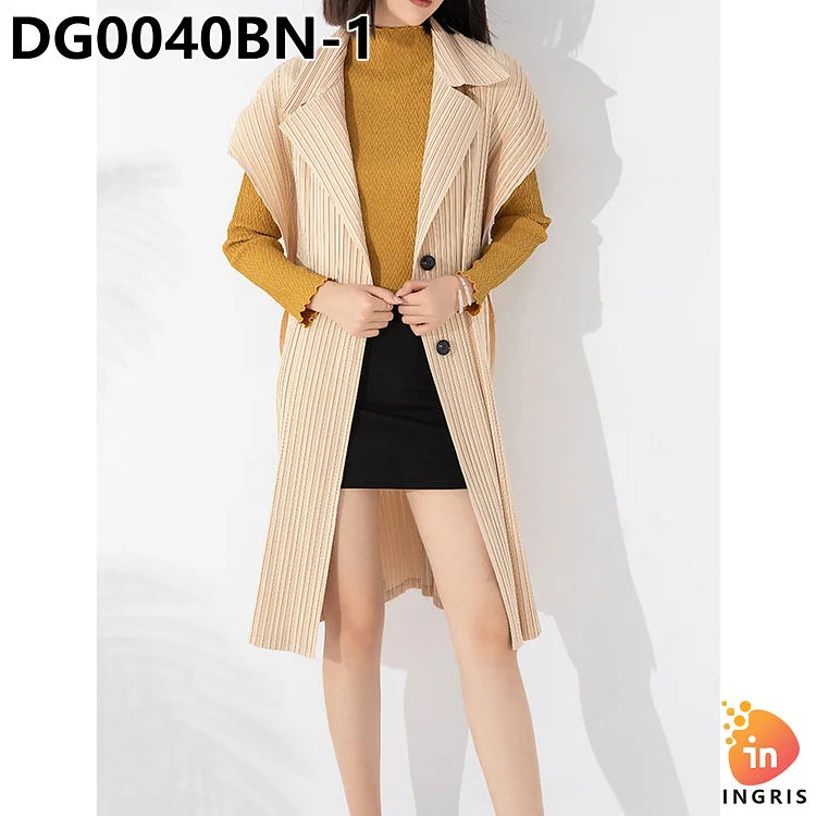 2023 New Women's Pleated Trench Coat Belt Single-breasted Trench Coat-DG0040BN