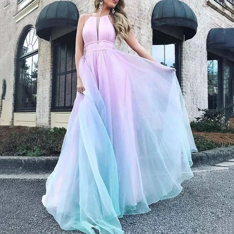 Cartoonh Dress Backless Beaded Ball Elegant Long Dress Blue Chiffon Dress Wedding Dresses for Women Vestidos De Mujer