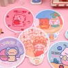 8PCS Summer Outdoor Cute Cartoon Portable Soft Fabric Round Folding Fan Kids Back to School Stationery Gift