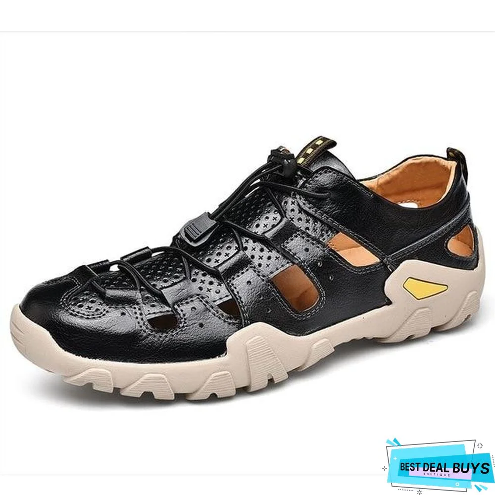 Men's Cow Genuine Leather Sandals Breathable Casual Shoes Footwear Walking Beach Sandals