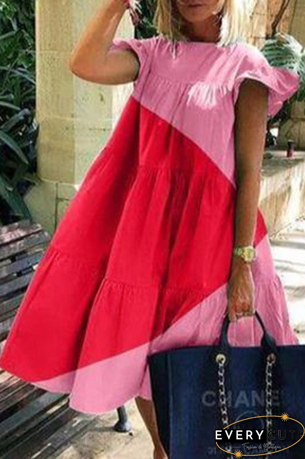 Fashion Casual Solid Split Joint O Neck Princess Dresses(3 Colors)