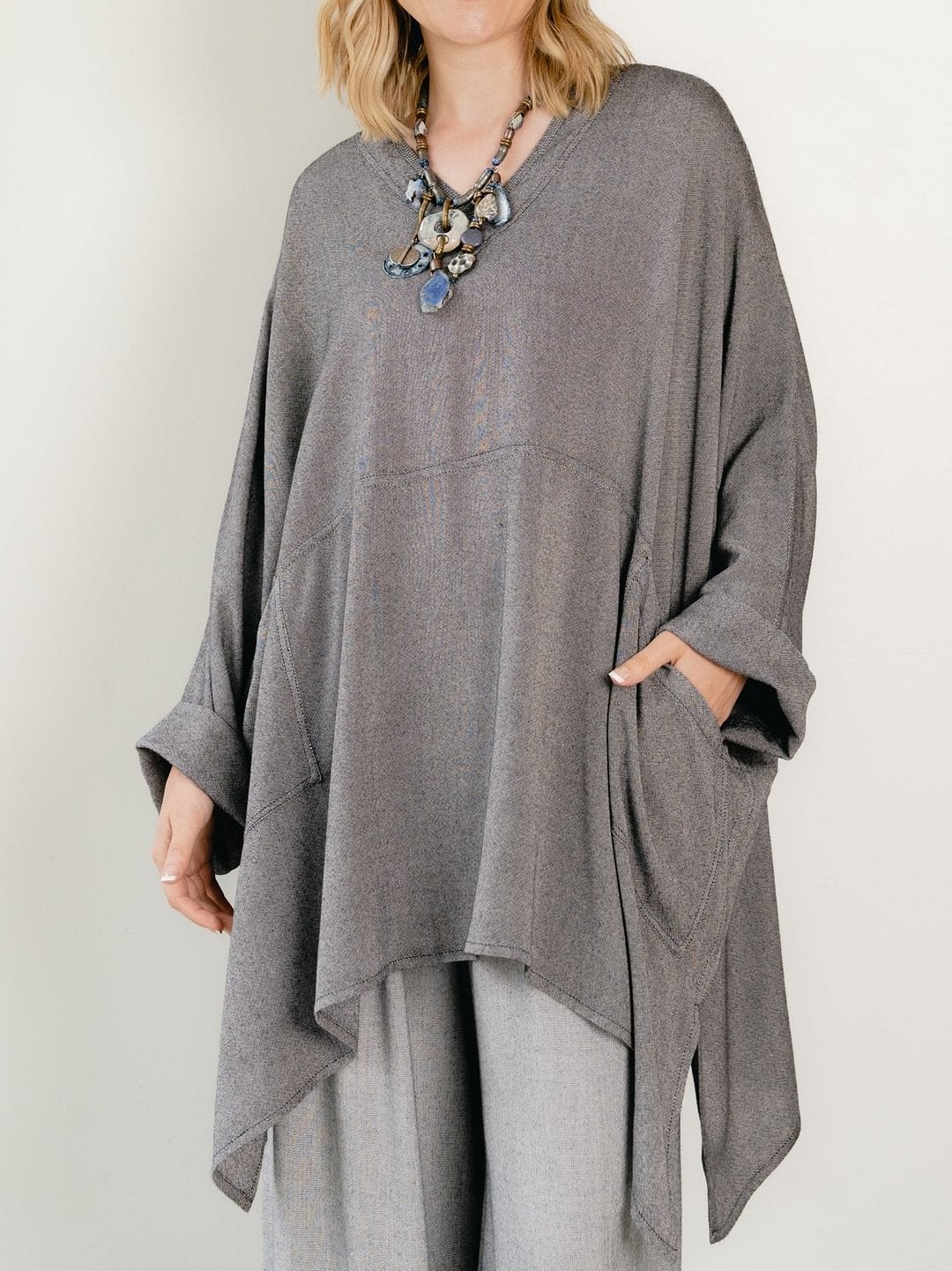 Solid Oversize V-Neck Tunic