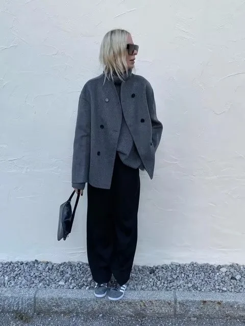 Nigikala Nigikala Women's Autumn And Winter New Fashion Temperament Loose V-Neck Double Buckle Coat C91695