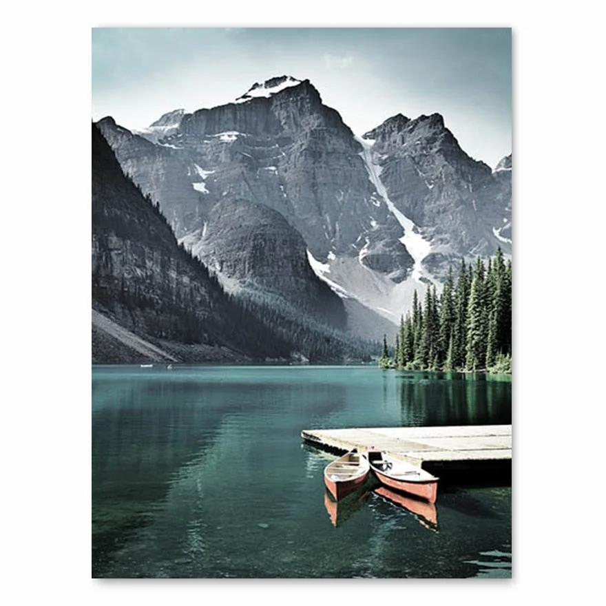 Scandinavian Travel Landscape Canvas Painting Mountain Boat Grass Nordic Poster Print Wall Art Picture Modern Living Room Decor