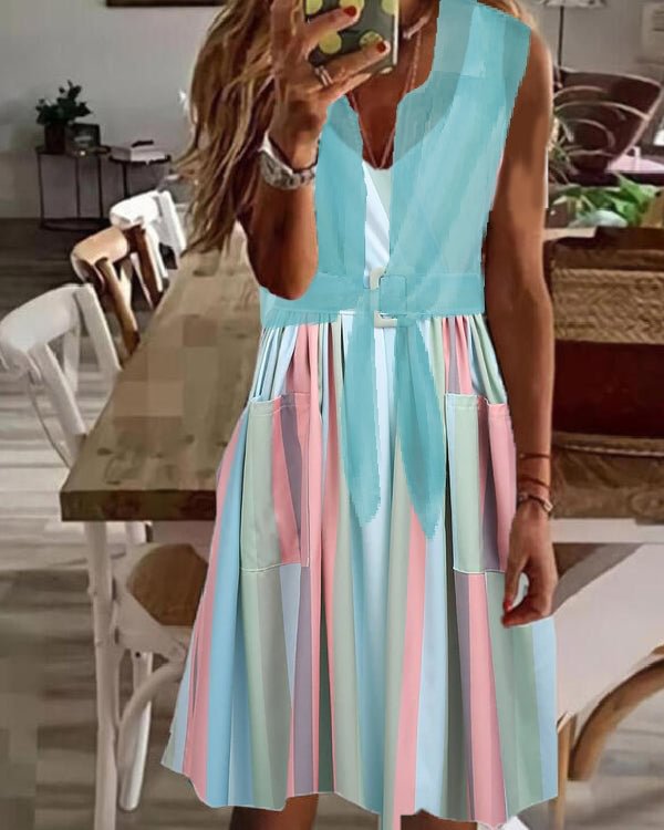 Fake Two Piece Waist V Neck Chiffon Coat Dress