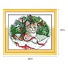 >SALE<Christmas Cat Ecological 14CT Stamp Cotton Thread Cross Stitch Kits (D867)
