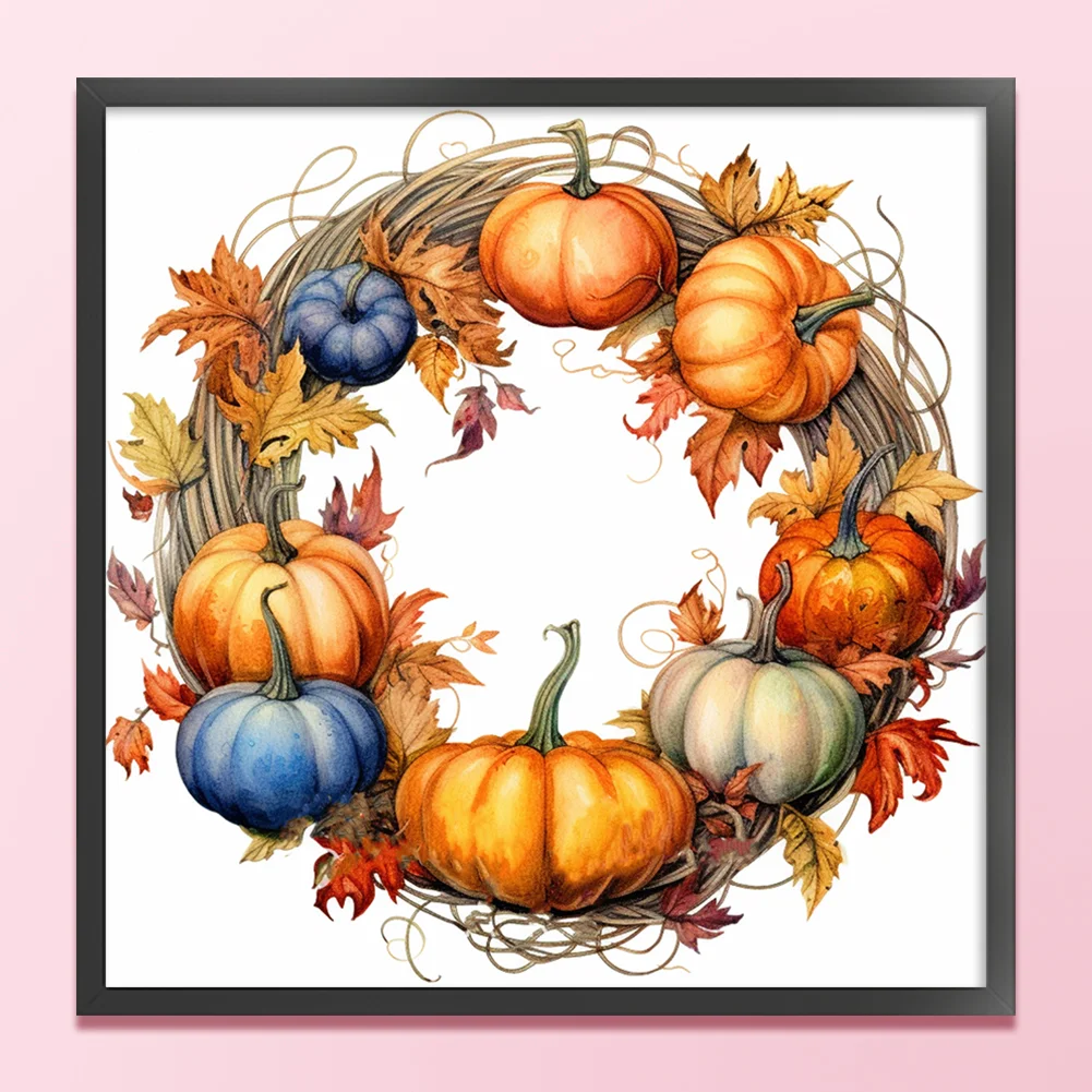DIY Stamped Cross Stitch 11CT Full Embroidery 40*40cm - Fall Pumpkin Wreath