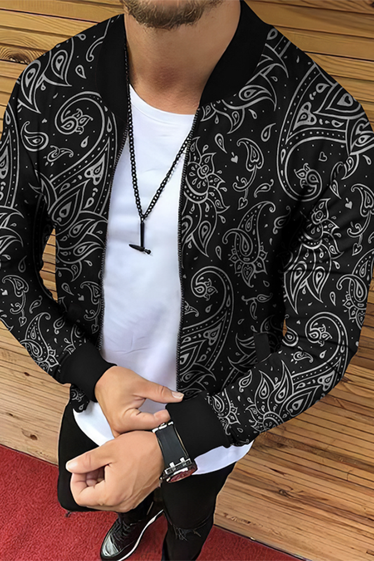 Men's Vintage Dark Pattern Casual Stand Collar Jacket