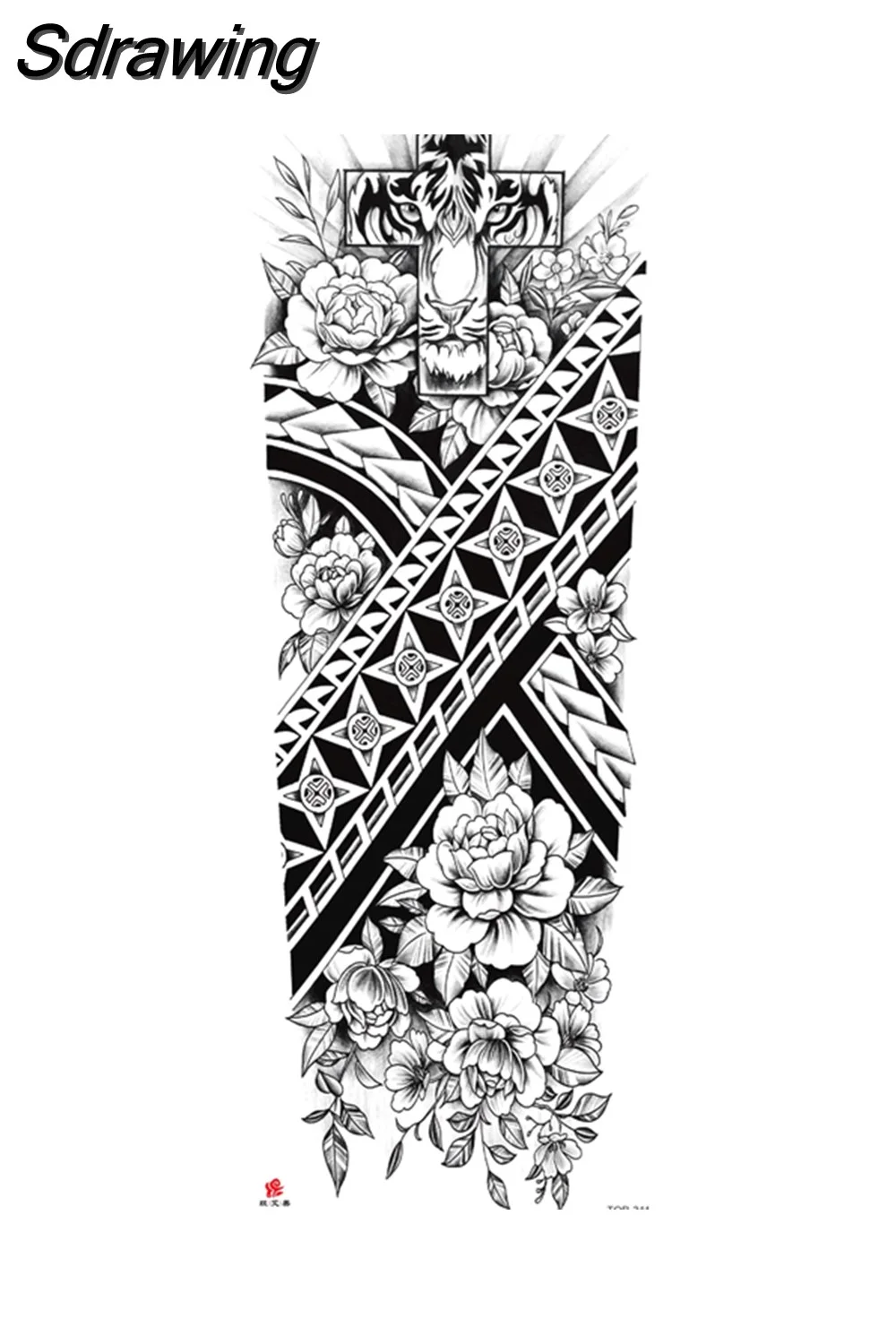 Sdrawing Arm Temporary Tattoo Wolf Lion Fish Horns Geometric Man Body Leg Rose Flower Phoenix Waterproof Sticker Cool Women Tatoo 430-1