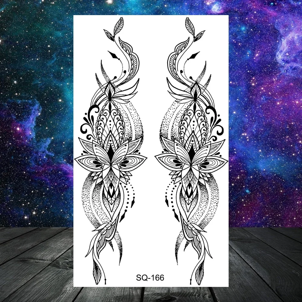 Black Skull Rose Flower Temporary Tattoos For Women Adult Girls Kids Snake Scorpion Wolf Tree Fake Tattoo Finger Ear Tatoos