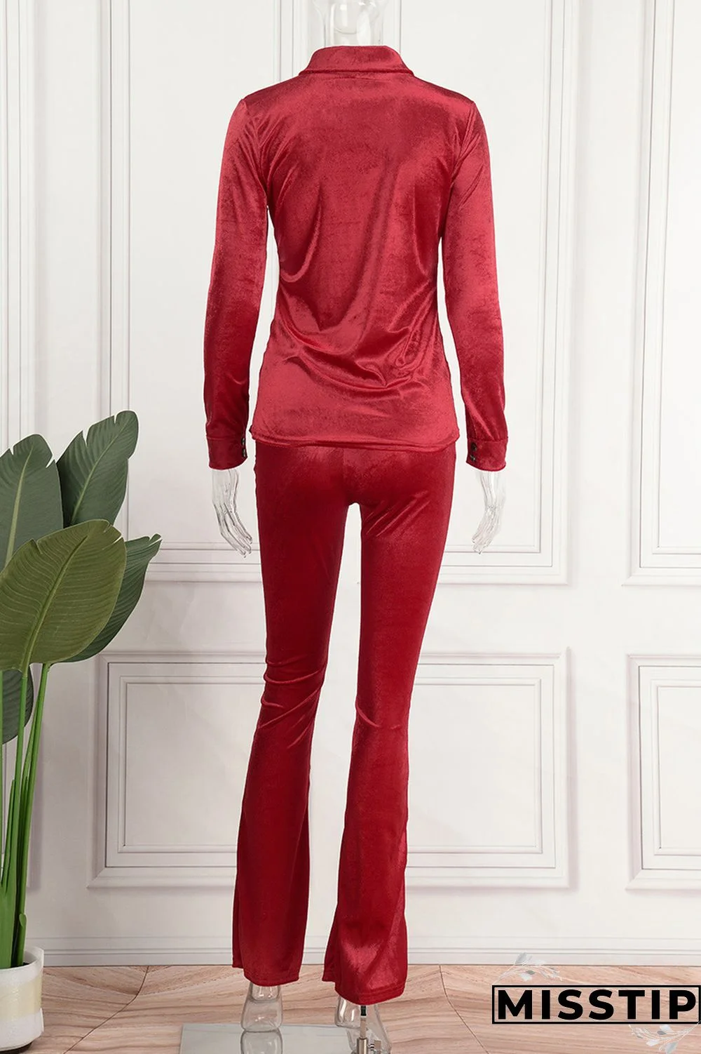 Brown Street Solid Fold Turndown Collar Long Sleeve Two Pieces